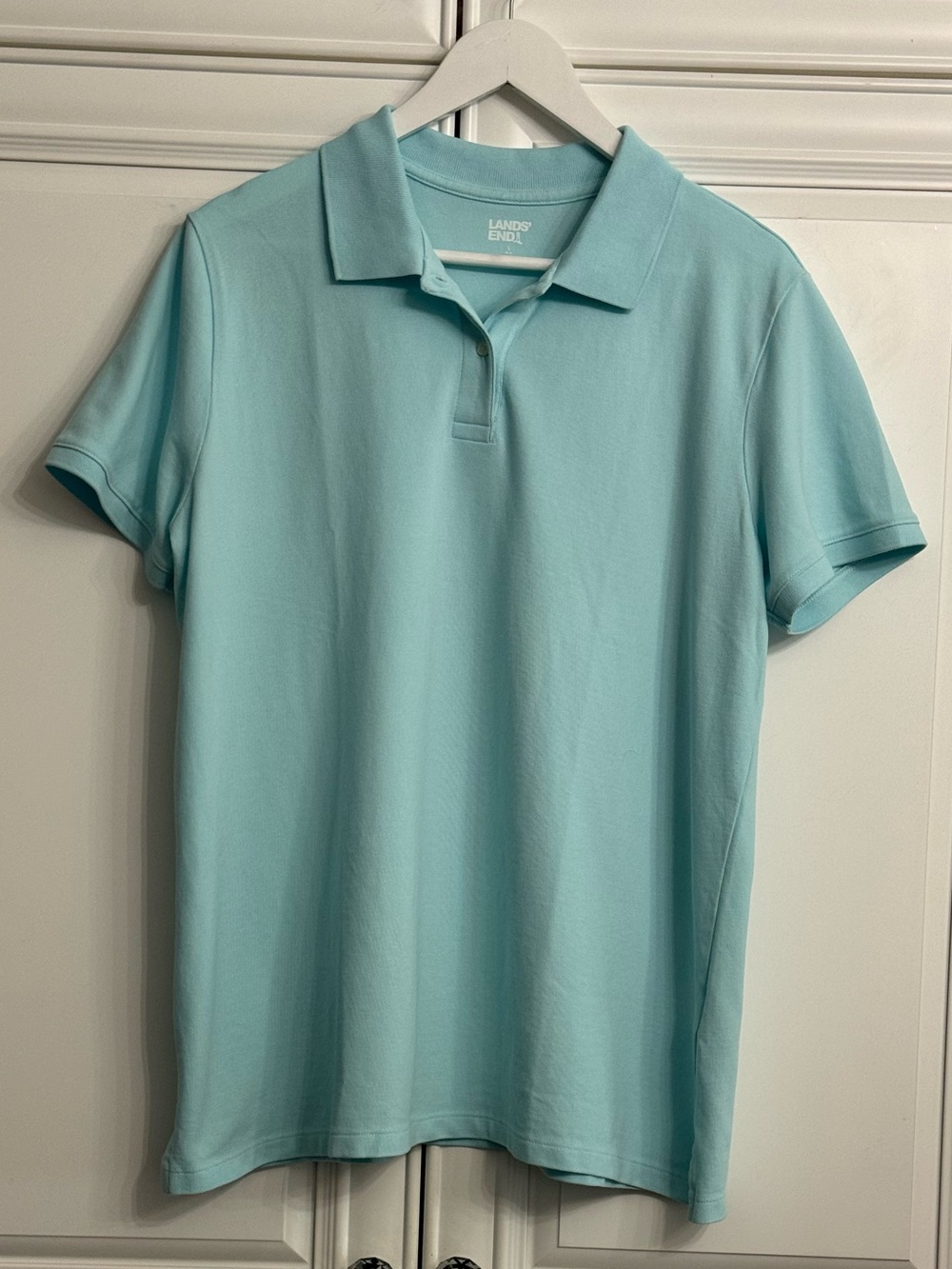 Lands' End Women's Size Large Pale Aqua Short Sleeve Polo Shirt